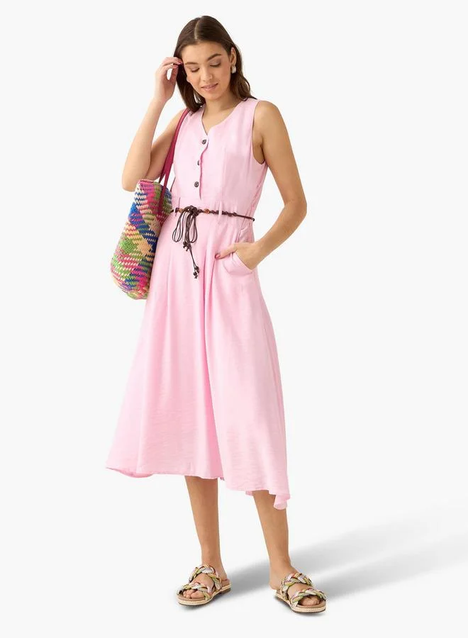 Splash FAV  Midi Shirt Dress with Belt for Women | Best Price UAE